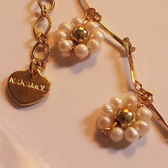 Anthropologie Nakamol gold over brass white beaded flower necklace NWT - Picture 7 of 12